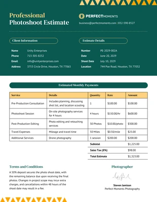 business  Template: Professional Photoshoot Estimate Template