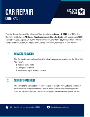 Free  Template: Car Repair Contract Template