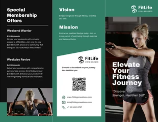 Free  Template: Green Black Fitness Trifold Brochure Template