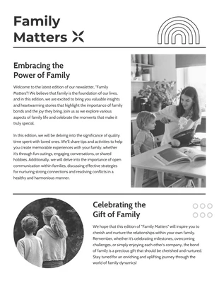 Free  Template: White Black Family Matters Newsletter Examples Template