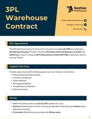 Free  Template: 3PL Warehouse Contract Template