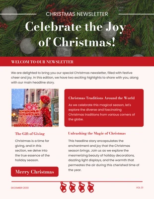 Free  Template: Simple Red White Christmas Newsletter Template