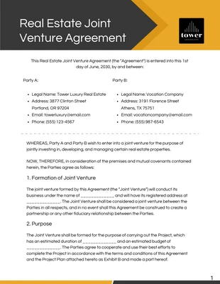 business  Template: Real Estate Joint Venture(JV) Agreement Template