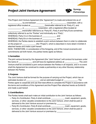 Free  Template: Project Joint Venture Agreement Template