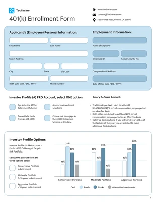 business  Template: 401(k) Enrollment Form Template