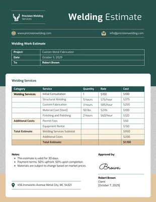 business  Template: Welding Estimate Template