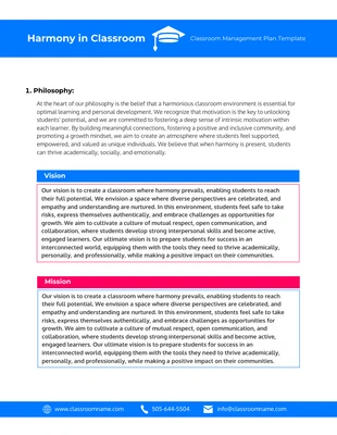 Free  Template: Harmony in Classroom Management Plan Template