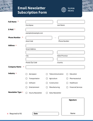 business  Template: Subscription Form Template