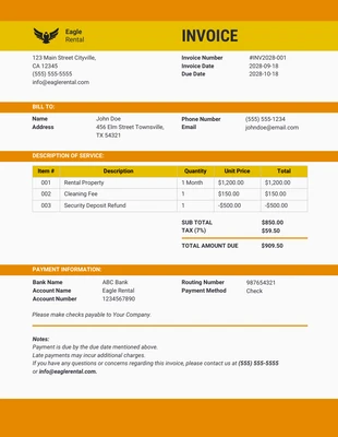 business  Template: White Orange Yellow Rental Invoice Template