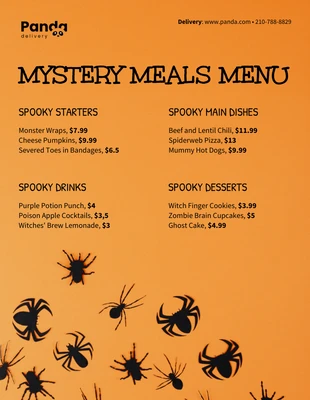 Free  Template: Black and Orange Spooky Halloween Menu