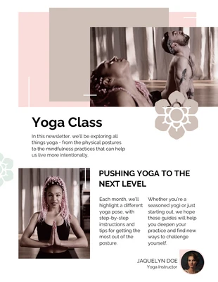 Free  Template: Elegant Beige Yoga Class Newsletter Ideas Template