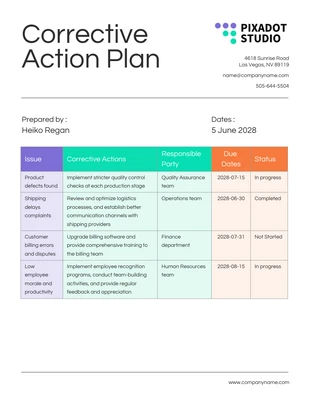 Free  Template: Colorful Corrective Action Plan Template