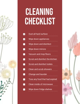 Free interactive Template: White Red Aesthetic Home Cleaning Checklist Template