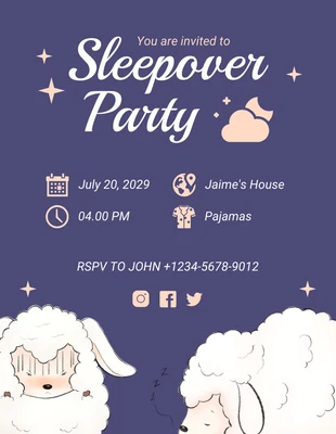 Free  Template: Blue And Pink Cheerful Illustration Sheep Sleepover Party Invitation