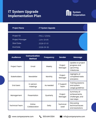 Free  Template: IT System Upgrade Implementation Plan