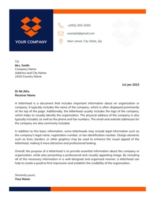 Free  Template: White Orange Blue Modern Business Letterhead Template