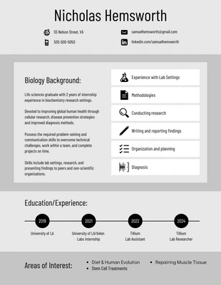 Free  Template: Gray Biology Student Infographic Resume Template