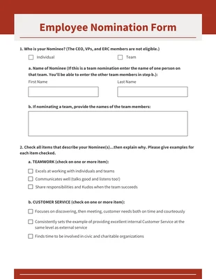 Free  Template: Employee of The Year Voting Form Template