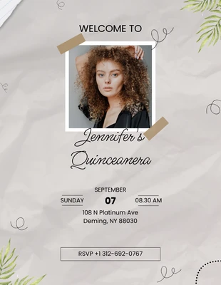 Free  Template: Beige Floral Minimalist Quinceanera Invitation