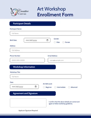 Free interactive Template: Minimalist Navy Blue Enrollment Forms