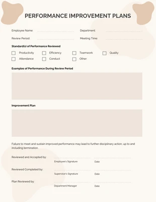 Free  Template: Peach Performance Improvement Plan Template