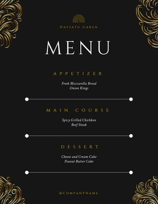 business  Template: Black Classic Simple Ornament Menu