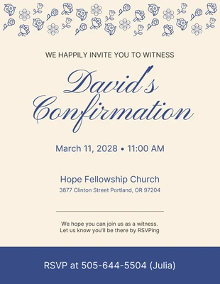 Free  Template: Blue Cream Confirmation Invitation