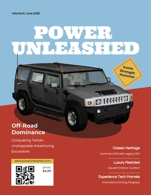 Free  Template: Retro Red Blue Minimalist Hummer Car Magazine