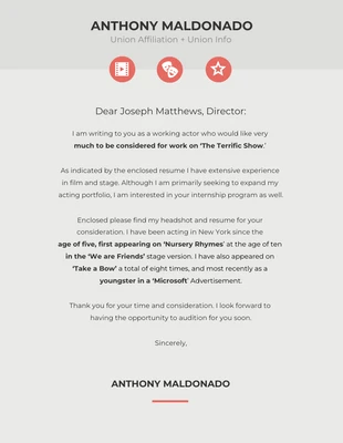 Free  Template: Creative Acting Cover Letter Template