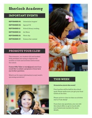 business  Template: Pink Green School Newsletter Template