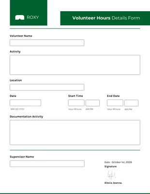 Free  Template: Printable Volunteer Hours Community Service Form Template