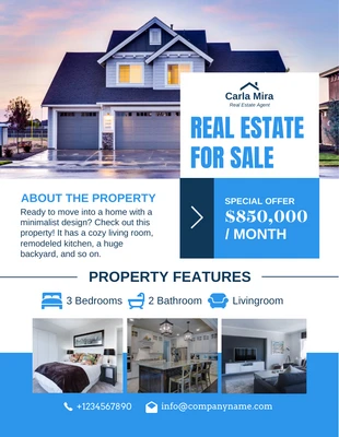 Free  Template: Cornflower Blue Real Estate For Sale Flyer Template