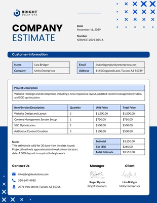 business  Template: Company Estimate Template