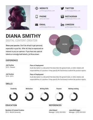 premium  Template: Purple Content Creator Infographic Resume Template