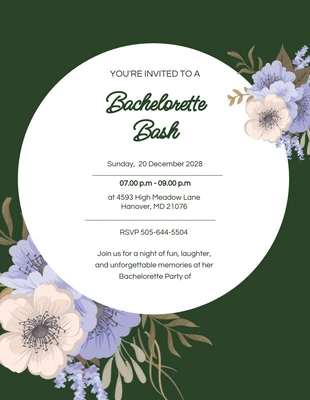 Free  Template: Minimalist Dark Green Bachelorette Invitations