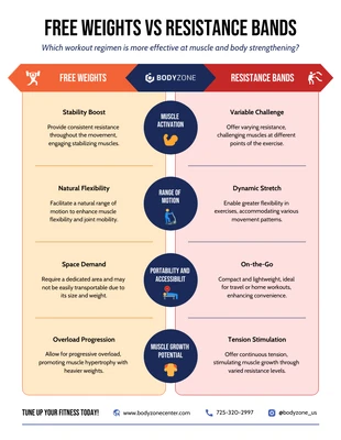 business  Template: Free Weights vs Resistance Bands: Gym Fitness Training Infographic