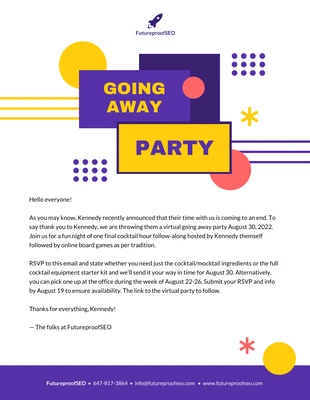 Free  Template: Going Away Farewell Party Email Template