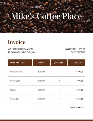 Free  Template: Coffee Supplier Invoice Template