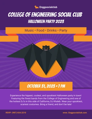 Free  Template: Bat Halloween Party Template