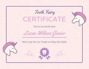 Free  Template: Pink Illustration Tooth Fairy Certificate Template