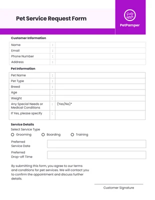 Free  Template: Pet Service Request Form Template