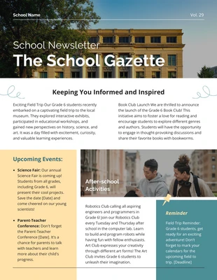 Free  Template: Elegant Emerald School Newsletter Template