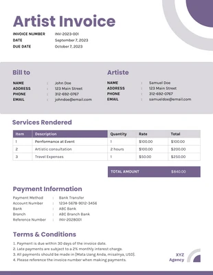 premium  Template: Simple Purple Artist Invoice Template