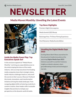 Free  Template: Media Events Newsletter Design Template