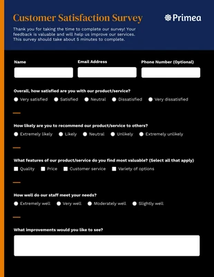 Free interactive Template: Dark Blue and Orange Customer Survey Form