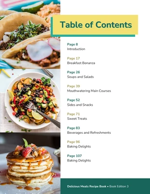 premium  Template: Photographic Food Recipe Table of Contents Template