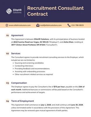 Free  Template: Recruitment Consultant Contract Template