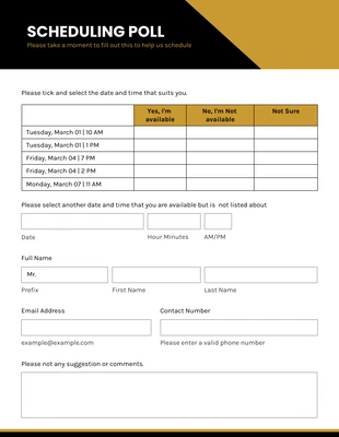 Free  Template: Minimalist AM PM Scheduling Poll Voting Form Template