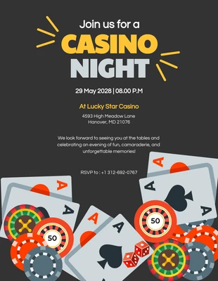 Free  Template: Black And Yellow Minimalist Ilustration Casino Invitation