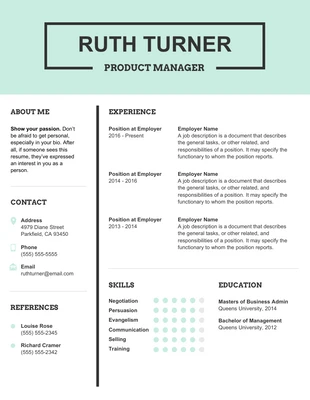 Free  Template: Modern Seafoam Product Manager Resume Template